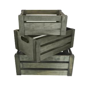 Distressed Decorative Stain Grey Rectangle Storage Gift Wood Crates (Set of 3)