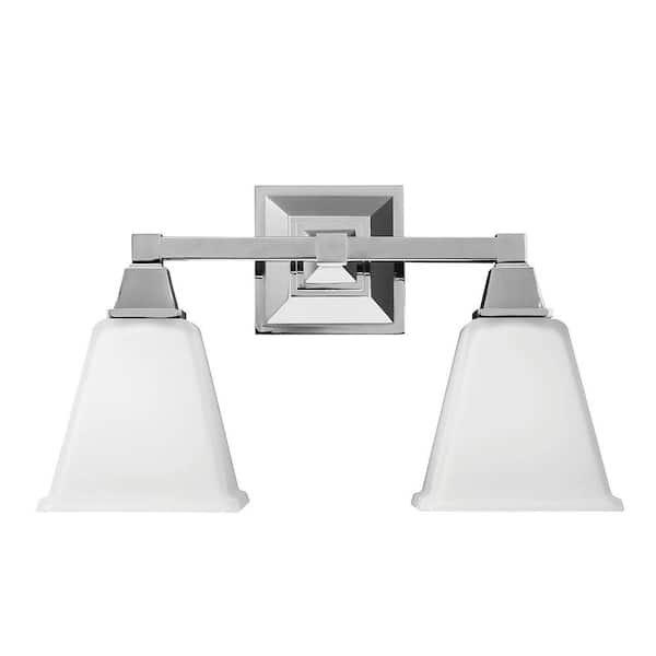 Generation Lighting Denhelm 16.5 in. W. 2-Light Chrome Wall/Bath Vanity Light with Inside White Painted Etched Glass