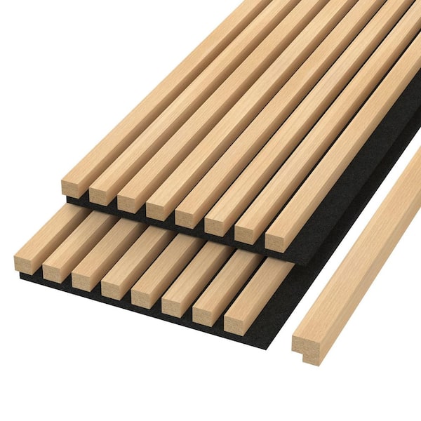 104 in. x 11 in. x 1 in. Acoustic Vinyl Squared Slat Wall Siding Board in Light Oak Color (Set of 2-Piece)