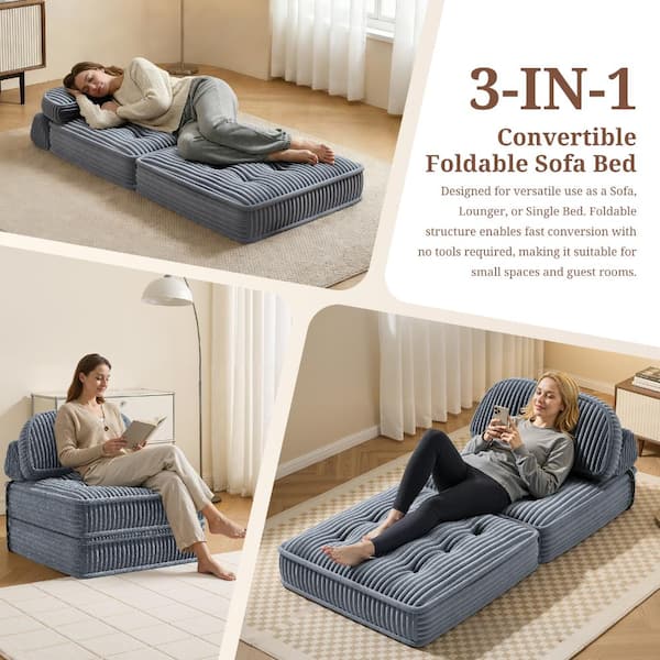 WONDER COMFORT Cozy 35 in. Gray Corduroy Twin Size Folding Floor