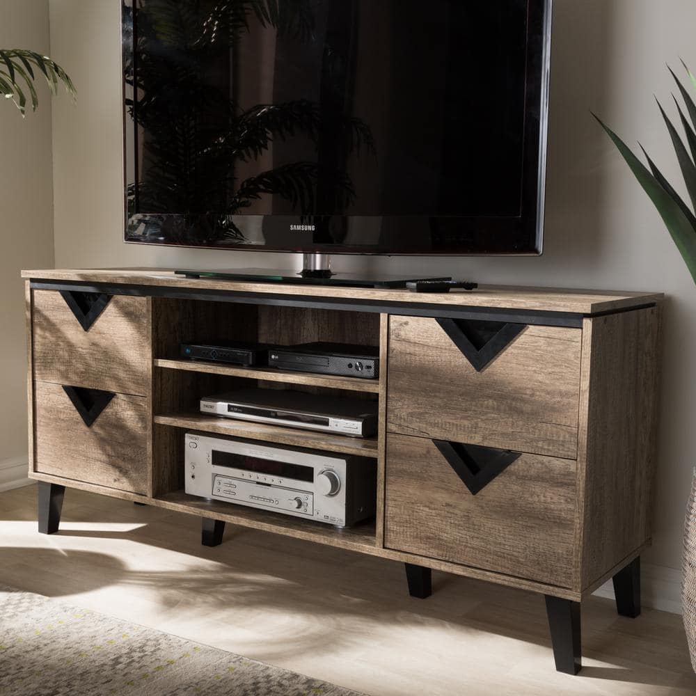 Beacon Black Oak Veneer TV Stand with Cabinet, 58.86"