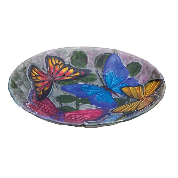 Evergreen Enterprises Butterfly Collage Glass Birdbath