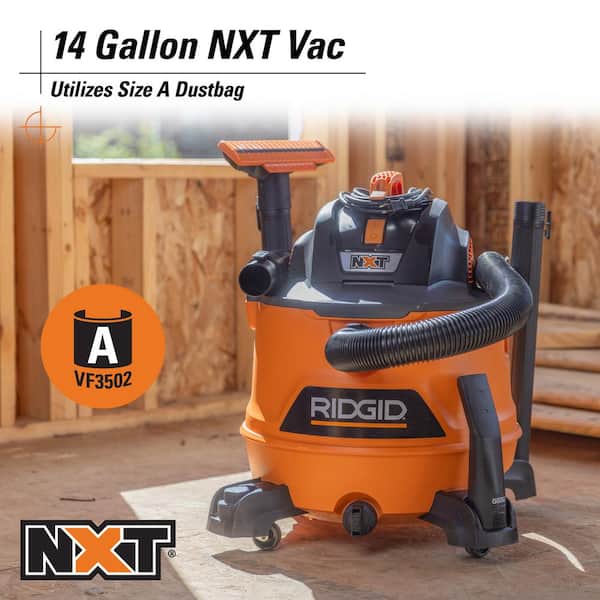 RIDGID 14 Gallon 6.0 Peak HP NXT Shop Vac Wet Dry Vacuum with Fine Dust Filter, Hose, Accessories and Car Cleaning Kit