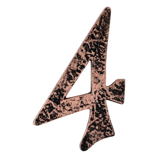 Mascot Hardware Hammered 6 in. Antique Copper House Number 4
