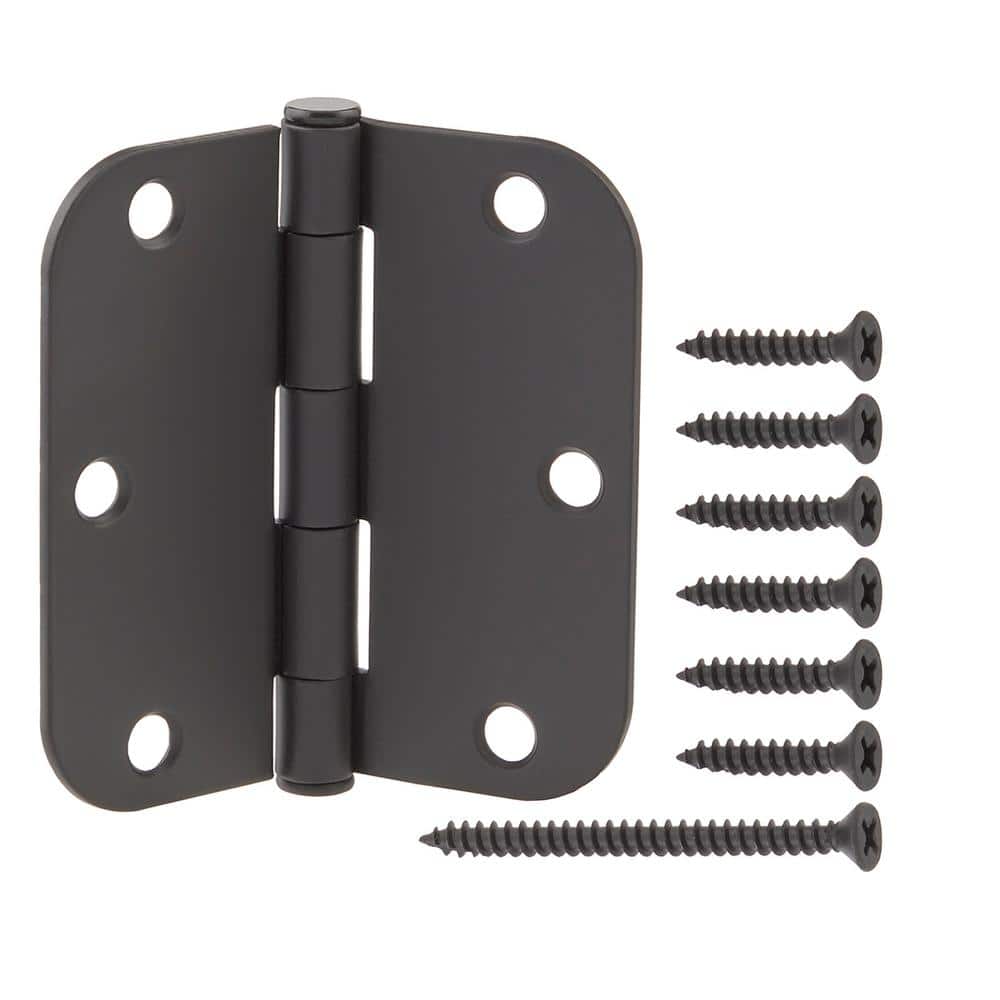 3-1/2 in. x 5/8 in. Radius Matte Black Squeak-Free Door Hinge