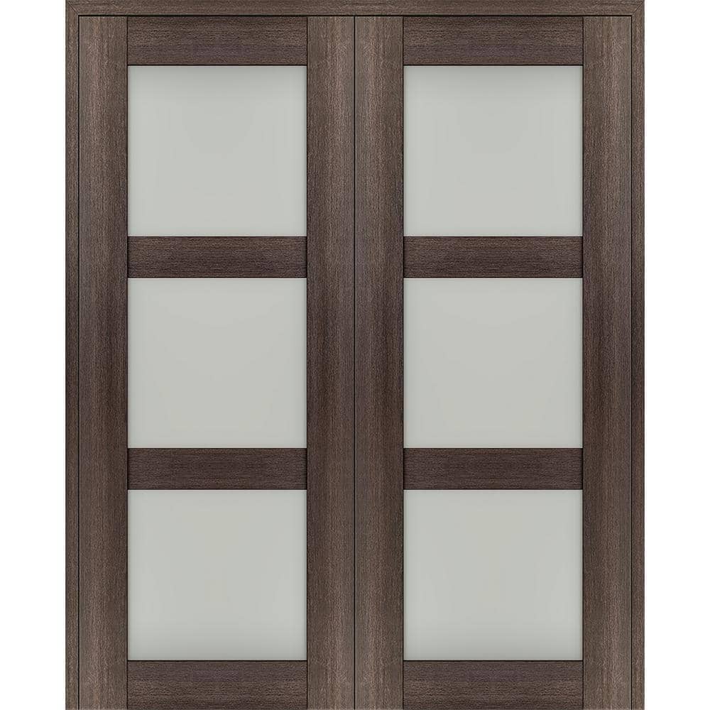 "Vona 72""x 80"" Both Active 3-Lite Frosted Glass Veralinga Oak Wood Composite Double Prehung French Door" price history on PriceWatchPro