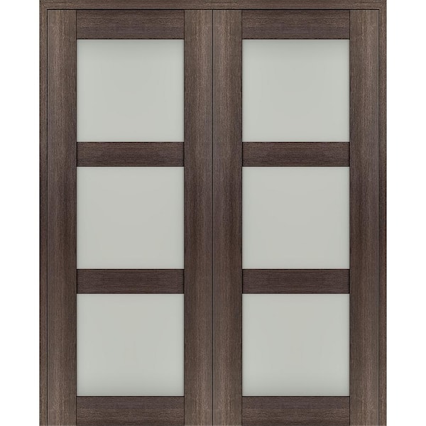 Belldinni Vona 72"x 80" Both Active 3-Lite Frosted Glass Veralinga Oak Wood Composite Double Prehung French Door