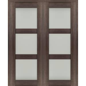 Vona 60"x 84" Both Active 3-Lite Frosted Glass Veralinga Oak Wood Composite Double Prehung French Door
