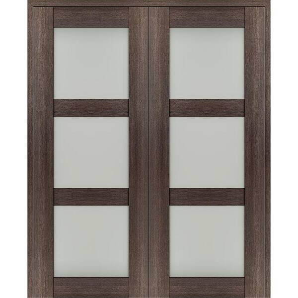 Belldinni Vona 36"x 96" Both Active 3-Lite Frosted Glass Veralinga Oak Wood Composite Double Prehung French Door
