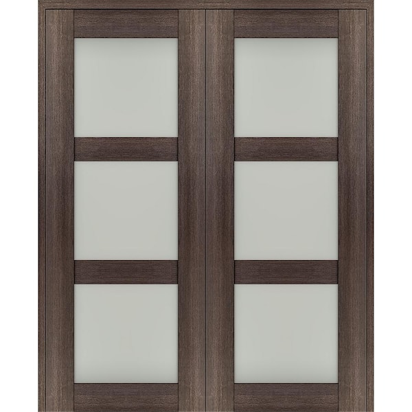 Belldinni Vona 64"x 80" Both Active 3-Lite Frosted Glass Veralinga Oak Wood Composite Double Prehung French Door