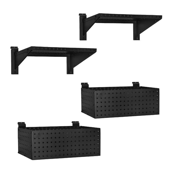 50 lb. Load Capacity Stealth Heavy-duty Shelf and Basket Kit in Black (4-Piece)