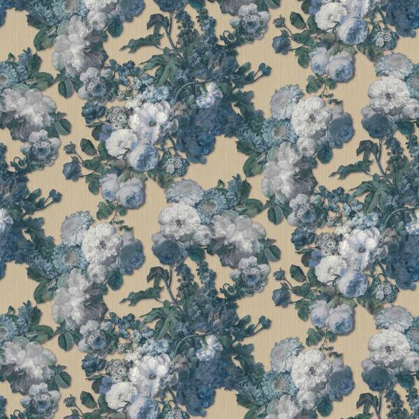 Elle Decor ELLE Decoration Collection Teal/Light Gold Floral Baroque Vinyl on Non-Woven Non-Pasted Wallpaper Roll (Covers 57 sq.ft)