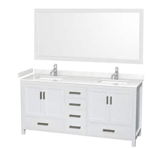 Sheffield 72 in. W x 22 in. D x 35 in. H Double Bath Vanity in White with Carrara Cultured Marble Top and 70" Mirror
