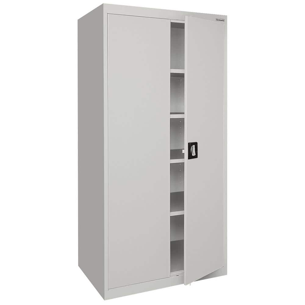 Dove Gray Steel Freestanding Lockable Office Cabinet with Adjustable Shelving