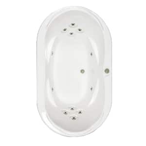 Premier 73 in. Acrylic Oval Acrylic Drop-in Whirlpool Bath Bathtub in Biscuit