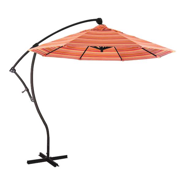 California Umbrella 9 ft. Bronze Aluminum Cantilever Patio Umbrella with Crank Open 360 Rotation in Dolce Mango Sunbrella