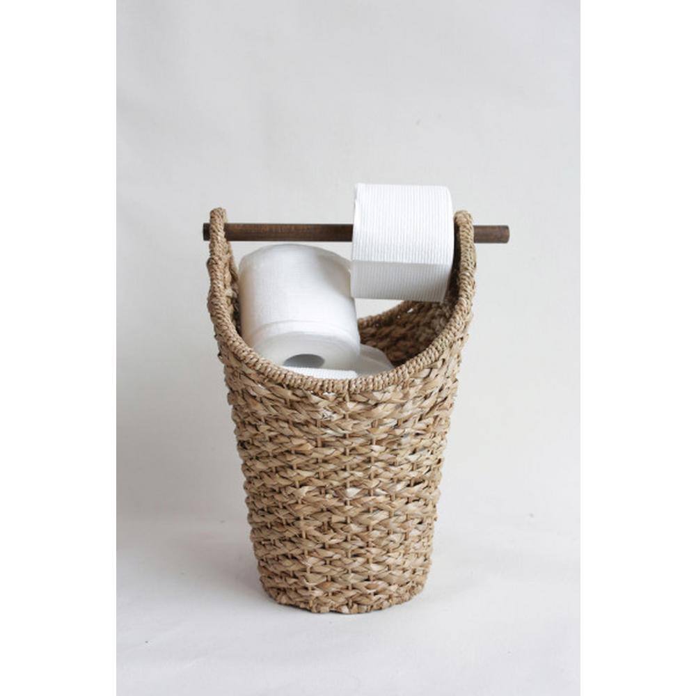 Natural Bankuan Braided Oval Toilet Paper Basket with Wood Bar