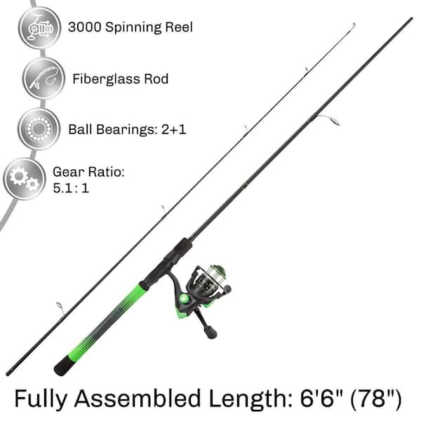 Green 6 ft. 6 in. Carbon Fiber Fishing Rod and Reel Combo - Portable  3-Piece Pole with 3000 Aluminum Spinning Reel 390846MUY - The Home Depot