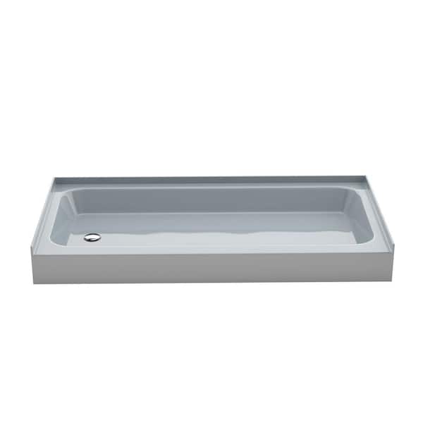 Voltaire 60 in L x 30 in W Alcove Shower Pan Base with Left Drain in Glossy Gray