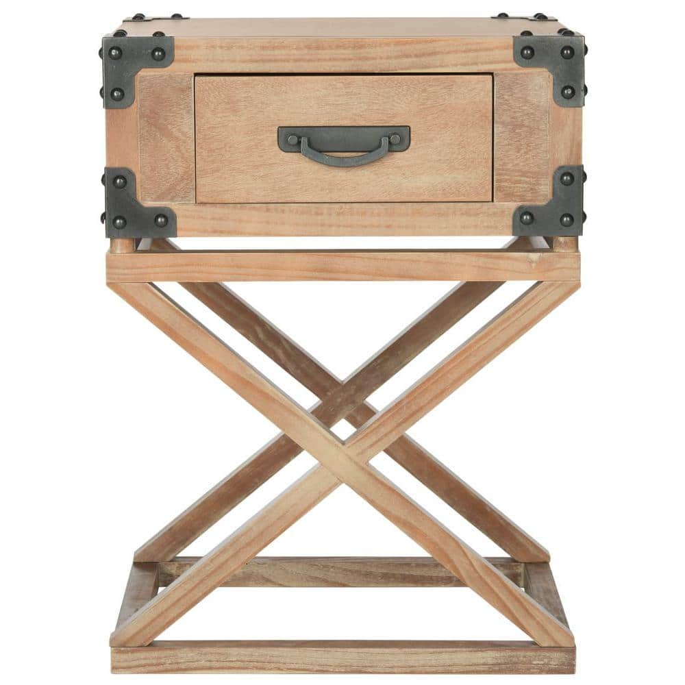 Beige Pine Rectangular Accent Table with Storage Drawer