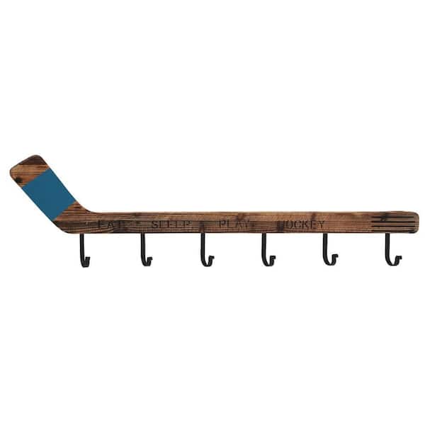 Litton Lane Brown Hockey Stick 6 Hanger Wall Hook