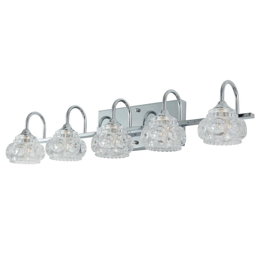 29.1 in. 5-Light Modern Nickel Crystal Bathroom Vanity Light with Clear Glass Shade for Bathroom(Blulbs Not Included) price history on PriceWatchPro