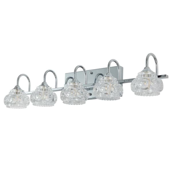 29.1 in. 5-Light Modern Nickel Crystal Bathroom Vanity Light with Clear Glass Shade for Bathroom(Blulbs Not Included)