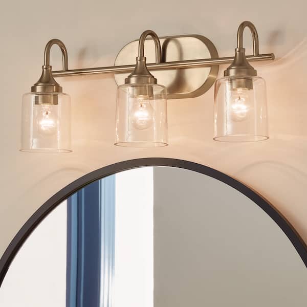 Erta 24 in. 3-Light Champagne Bronze Bathroom Vanity Light with Clear Glass Shades