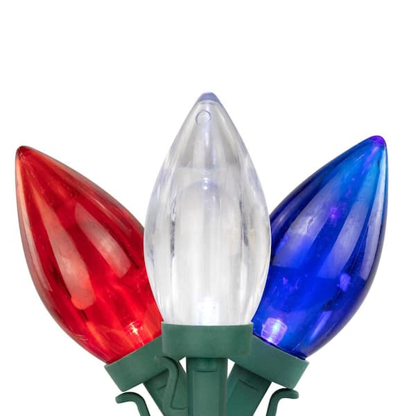 Patriotic LED C9 Christmas Lights-Red White and Blue-16 ft. Green Wire-25ct