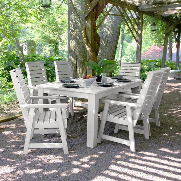 Highwood Weatherly White 7-Piece Recycled Plastic Rectangular Outdoor Dining Set