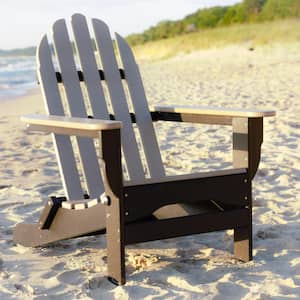 Icon Black and Weathered Wood Plastic Folding Adirondack Chair