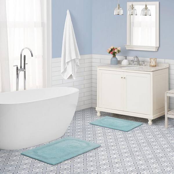 Laura Ashley Solid Reversible Aqua 20 in. x 32 in. 2-Piece Set