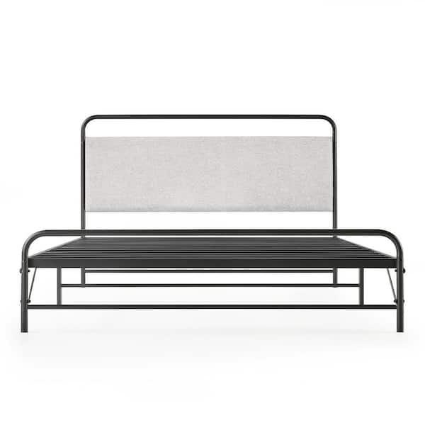 best price mattress Nomadi Metal Platform Bed with Patented Bifold Assembly and Fabric Headboard, Cloud Gray, Full