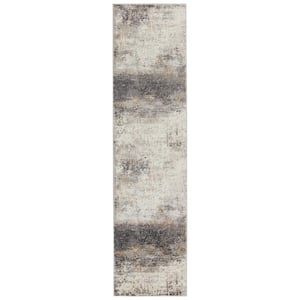 Grotto Delano Gray/Ivory 3 ft. x 12 ft. Abstract Runner Rug