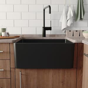Black Fireclay 24 in. L x 18 in. W Rectangular Single Bowl Farmhouse Apron Kitchen Sink with Grid and Strainer