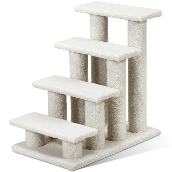 FORCLOVER 4-Step Pet Stairs with Scratching Post with Faux Fleece Furniture Cover
