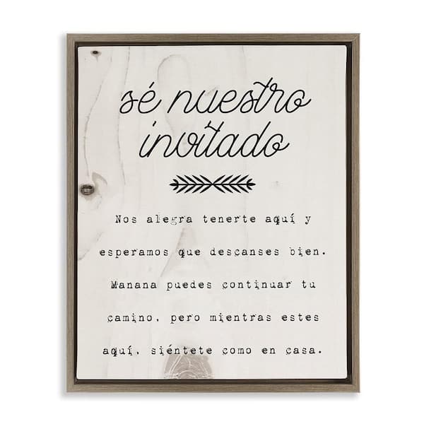 Stupell Industries Be Our Guest Here by Lil' Rue Brown Floater Frame Typography Graphic Art Print 31 in. x 25 in.