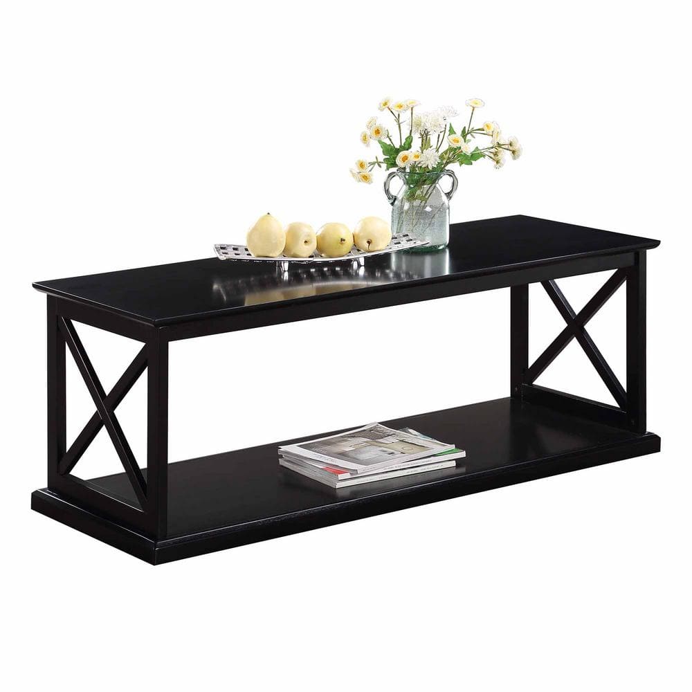 Black Rectangular Wood Coffee Table with Shelf