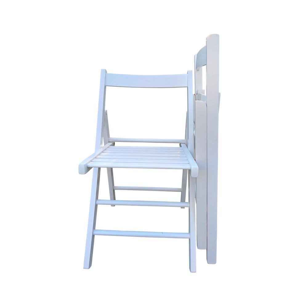 Set of 2 White Solid Wood Folding Dining Chairs