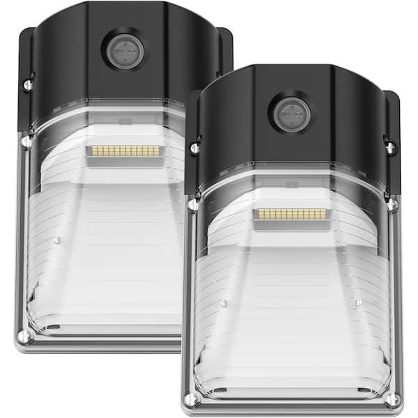 30-Watt Equivalent Integrated LED Black Dusk to Dawn Wall Pack Light, 5000K Waterproof with Photocell for Garage, 2-Pack