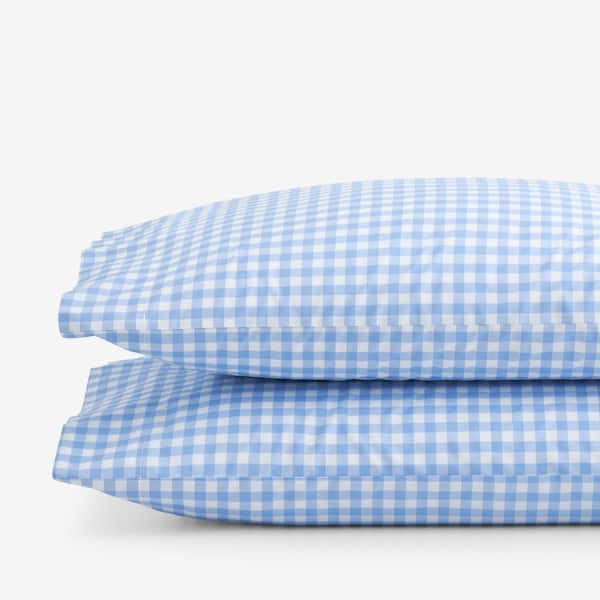 The Company Store Company Kids Light Blue Gingham Cotton Percale Pillowcase (Set of 2)