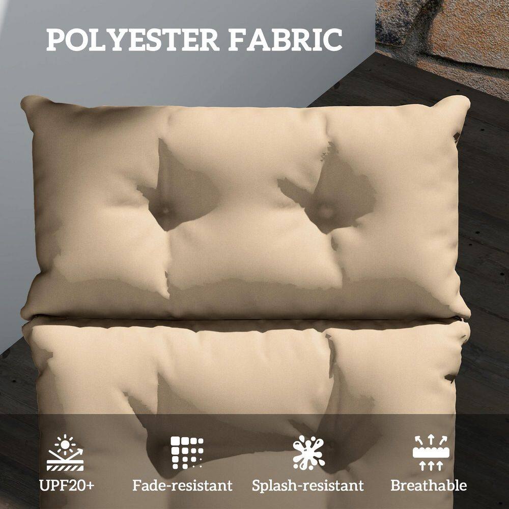 Beige Tufted Outdoor Chaise Lounge Cushion with Ties