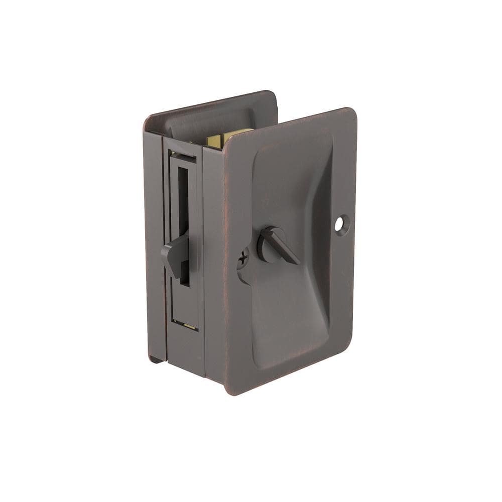 Oil-Rubbed Bronze Rectangular Pocket Door Pull with Privacy Lock