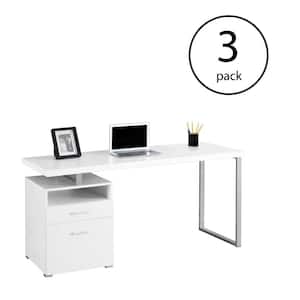 60" Office Computer Desk with Filing Drawer, White (3 Pack)