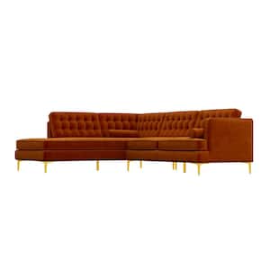 Clarissa 102 in. W Square Arm 2-piece L-Shaped Velvet Living Room Left Facing Corner Sectional Sofa in Orange (Seats 4)