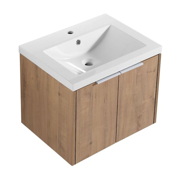 24 in. W x 18 in. D x 19 in. H Sink Wall Mounted Bath Vanity Cabinet with White Resin Basin Top & 2Door