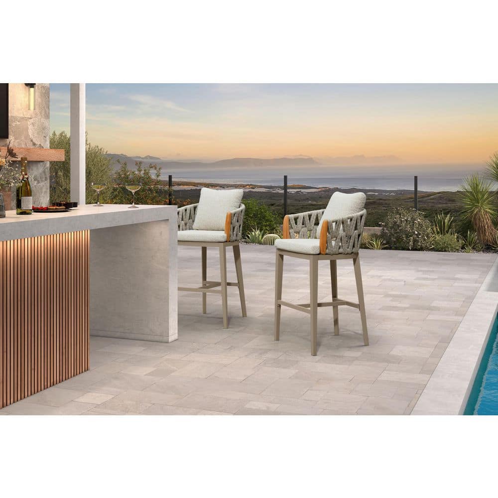 Modern Olefin Weave Outdoor Bar Stool with Solid Armrest for Outside Patio Balcony and Pool, Beige(2 Pack) price history on PriceWatchPro