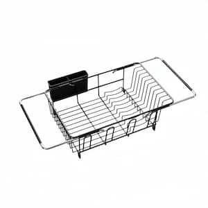 Adjustable Stainless Steel Dish Rack with Over-the-Sink for Small Kitchen and Counter Space Saving, Black (1-Pack)