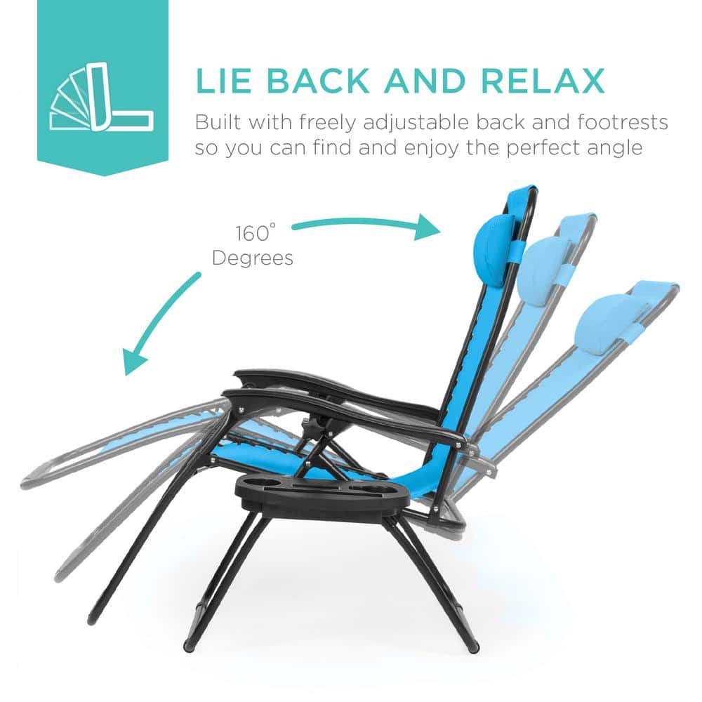 Light Blue Adjustable Steel Zero Gravity Reclining Lounge Chairs with Cup Holders
