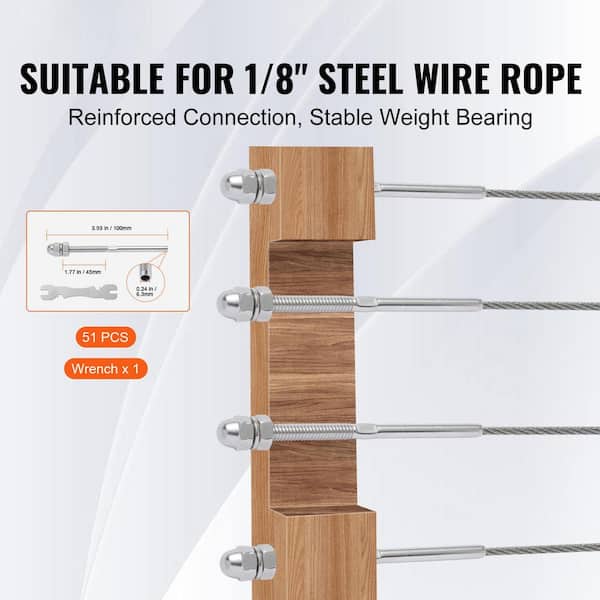 51 Pack Cable Railing Swage Threaded Stud Tension End Fitting Terminal T316 Stainless Steel Tensioner 1/8 in. Silver